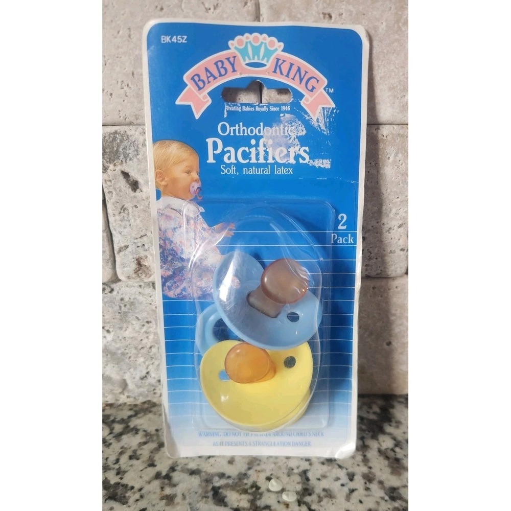 Vintage 1997 Baby King Orthodontic Pacifiers NOS New 2 Pack Soft‎ Natural Latex